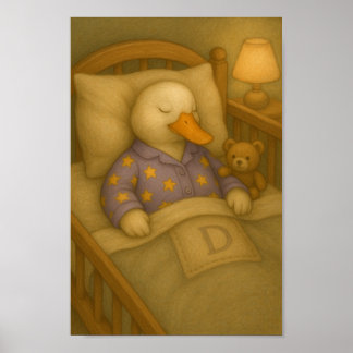 Cozy Bedtime Duck & Teddy Bear Nursery Wall Art  ポスター