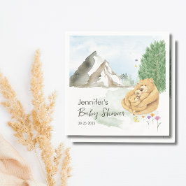 Cozy Beige Mountain Watercolor Bear Family  スタンダードカクテルナプキン