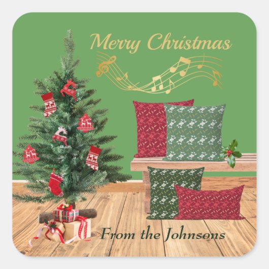 Cozy Bench Merry Christmas スクエアシール (正面)