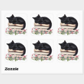 Cozy Black Cat Sleeping on Books Sticker  スクエアシール (シート)