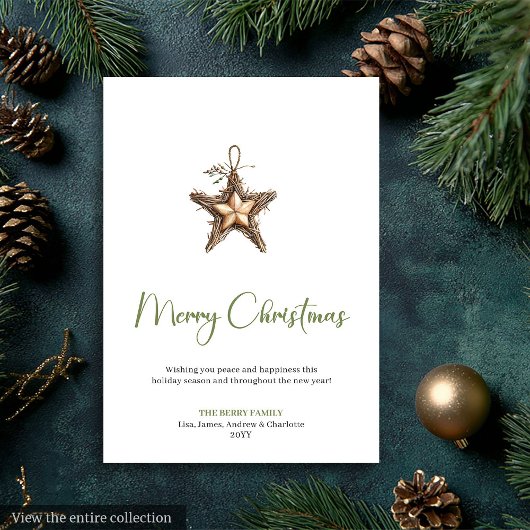 Cozy Boho Botanical Minimalist Holiday Greeting シーズンカード
