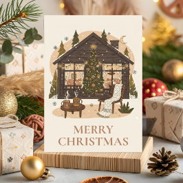 Cozy Boho Cabin Christmas Greeting Card シーズンカード