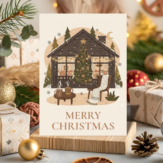 Cozy Boho Cabin Christmas Greeting Card シーズンカード