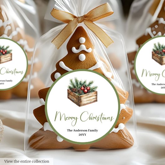 Cozy Boho Classic Holiday Gift Wrap Round Stickers ラウンドシール