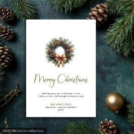 Cozy Boho Earthy Pine Wreath Christmas Greeting シーズンカード