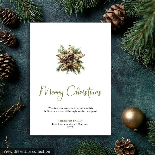 Cozy Boho Earthy Pine Wreath Christmas Greeting シーズンカード