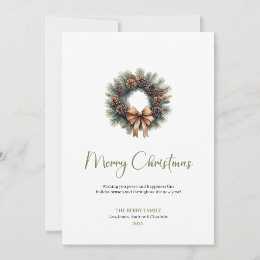 Cozy Boho Earthy Pine Wreath Christmas Greeting シーズンカード (正面)