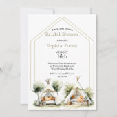 Cozy boho Glamping teepee bridal shower sleepover 招待状 (正面)