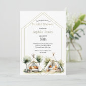 Cozy boho Glamping teepee bridal shower sleepover 招待状 (スタンド正面)