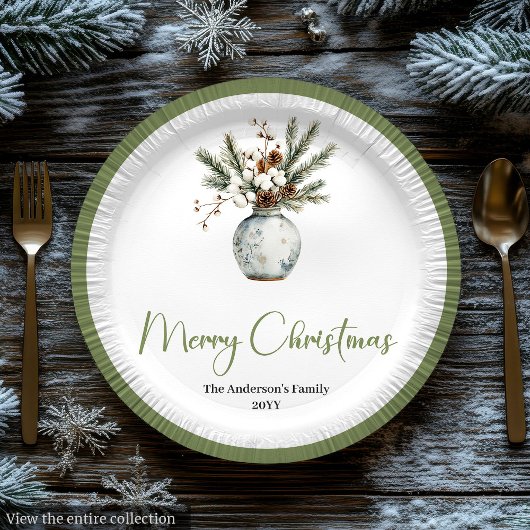 Cozy Boho Watercolor Christmas Bouquet Plates ペーパープレート