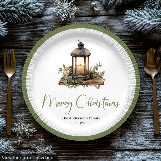 Cozy Boho Watercolor Christmas Lantern Plates ペーパープレート