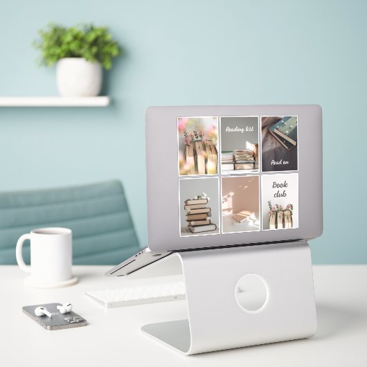 Cozy Book Club Reading Aesthetic Sticker Sheet シール (デスク上のノートパソコン)