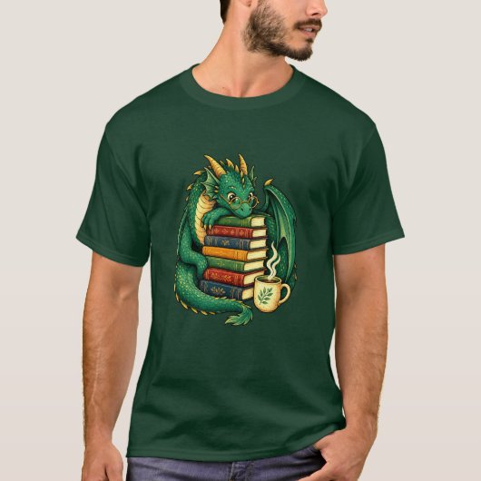 Cozy Book Dragon Reader T-Shirt | Fantasy Gift Tシャツ (正面)