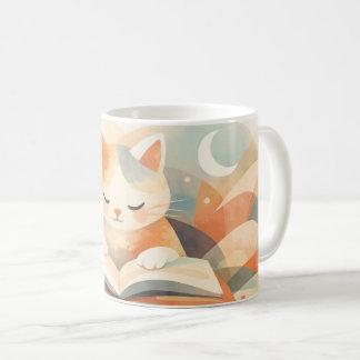 Cozy Bookish Cat Abstract Coffee Mug – Soft Pastel コーヒーマグカップ