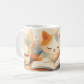 Cozy Bookish Cat Abstract Coffee Mug – Soft Pastel コーヒーマグカップ (正面左)