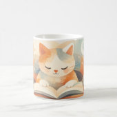 Cozy Bookish Cat Abstract Coffee Mug – Soft Pastel コーヒーマグカップ (中央)