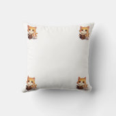 Cozy Bookish Cat Throw Pillow – Cute Tea & Reading クッション (裏面)