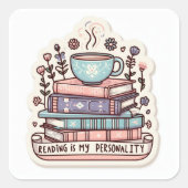 Cozy Bookstack & Coffee ステッカー - 読書は私のペ (正面)