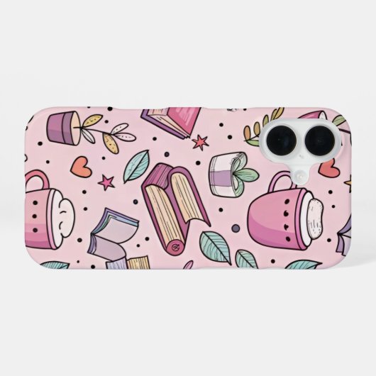 Cozy Bookworm Coffee iPhone Case Reading Lover 16ケース (裏面横)