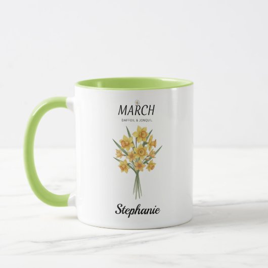 Cozy Botanical Daffodil – Personalized March Birth マグカップ (左)