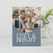 Cozy Bright Elegant Photo Slate Blue Holiday Card シーズンカード (スタンド正面)