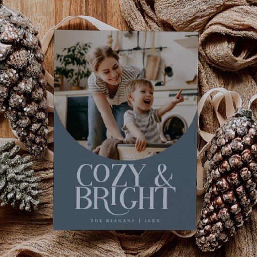 Cozy Bright Elegant Photo Slate Blue Holiday Card シーズンカード