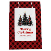 Cozy buffalo plaid Christmas bag with custom name ミディアムペーパーバッグ (正面)