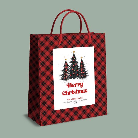 Cozy buffalo plaid Christmas bag with custom name ミディアムペーパーバッグ