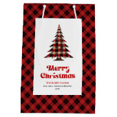 Cozy buffalo plaid Christmas gift bag name design ミディアムペーパーバッグ (裏面)