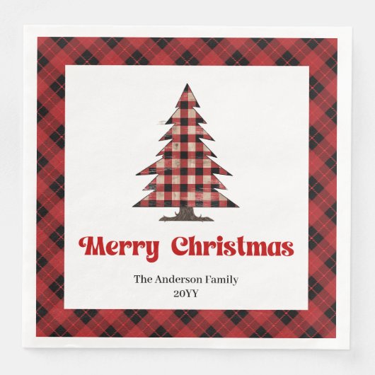 Cozy Buffalo Plaid Christmas Napkin Customizable (正面)