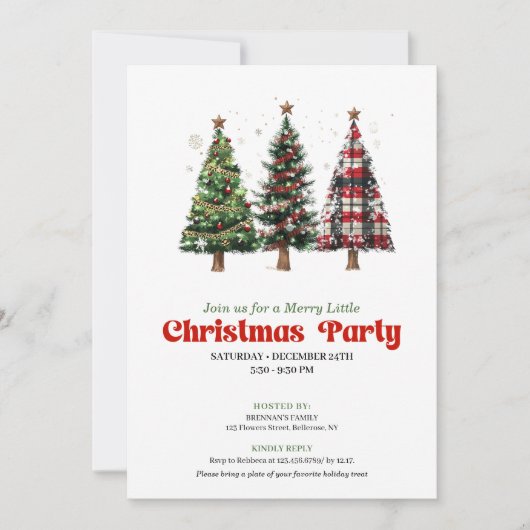 Cozy buffalo plaid Christmas tree holiday invite 招待状 (正面)
