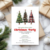 Cozy buffalo plaid Christmas tree holiday invite 招待状