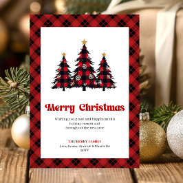 Cozy Buffalo Plaid Tree Christmas Greeting シーズンカード