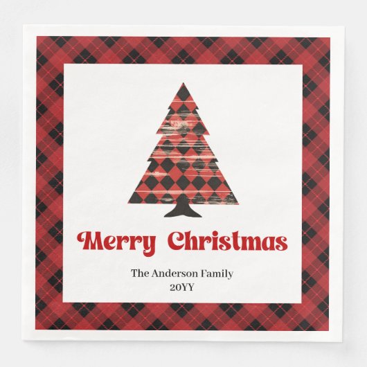 Cozy Buffalo Plaid Tree Napkin Holiday Design (正面)