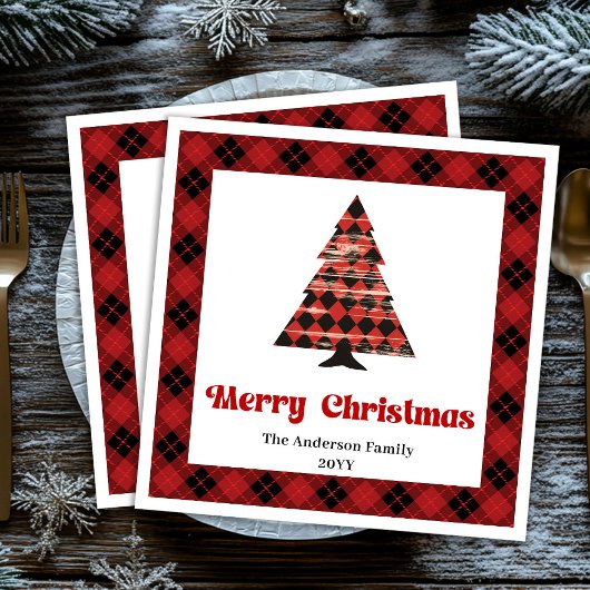 Cozy Buffalo Plaid Tree Napkin Holiday Design