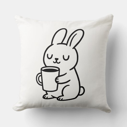 Cozy Bunny Coffee Doodle クッション (正面)