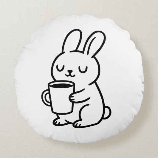 Cozy Bunny Coffee Doodle ラウンドクッション (正面)