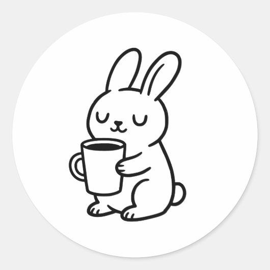 Cozy Bunny Coffee Doodle ラウンドシール (正面)