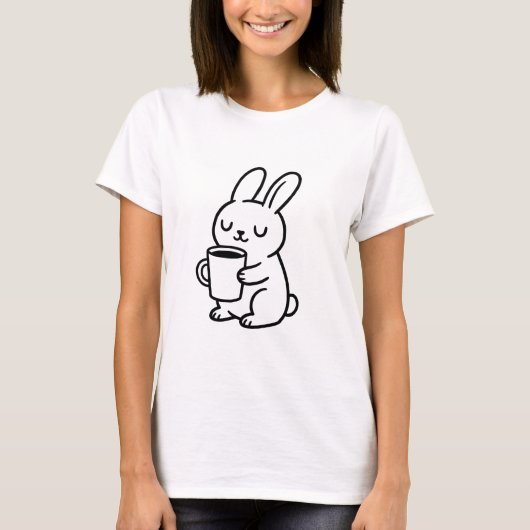 Cozy Bunny Coffee Doodle Tシャツ (正面)
