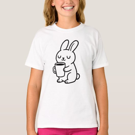 Cozy Bunny Coffee Doodle Tシャツ (正面)