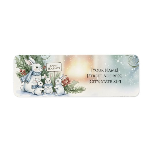 Cozy Bunny Family Watercolor Winter Address Labels ラベル (正面)