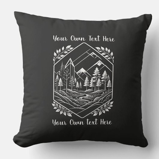 Cozy Cabin Decor River Mountain Your Text クッション