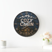 Cozy Cabin Rustic Mountain Log Cabin Lodge ラージ壁時計 (ホーム)