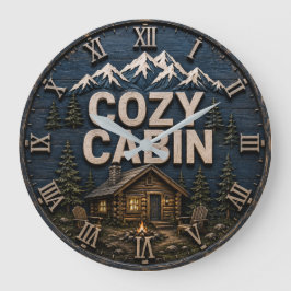 Cozy Cabin Rustic Mountain Log Cabin Lodge ラージ壁時計