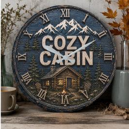 Cozy Cabin Rustic Mountain Log Cabin Lodge ラージ壁時計