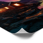 Cozy Cabin Under Northern Lights Fjord Scene ポスター (角)