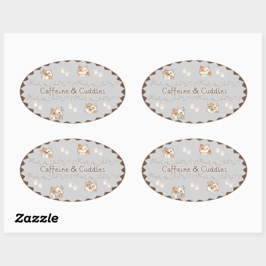 Cozy Café Cats Stickers 楕円形シール (シート)