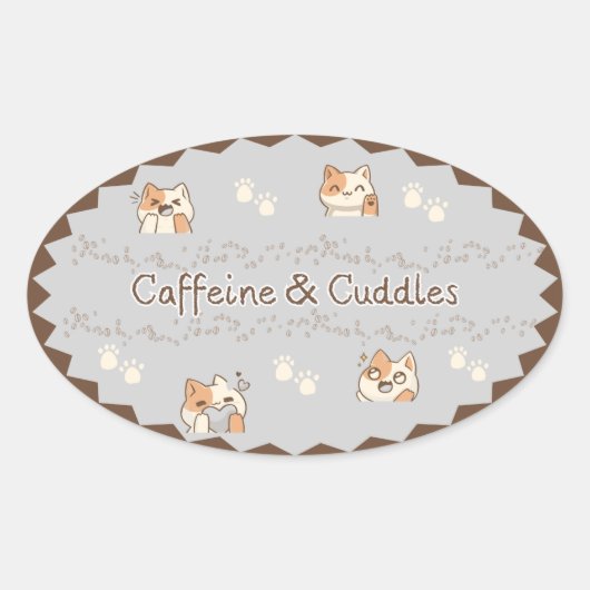 Cozy Café Cats Stickers 楕円形シール (正面)