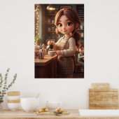 Cozy Café Girl – Warm Coffee Poster Art ポスター (キッチン)