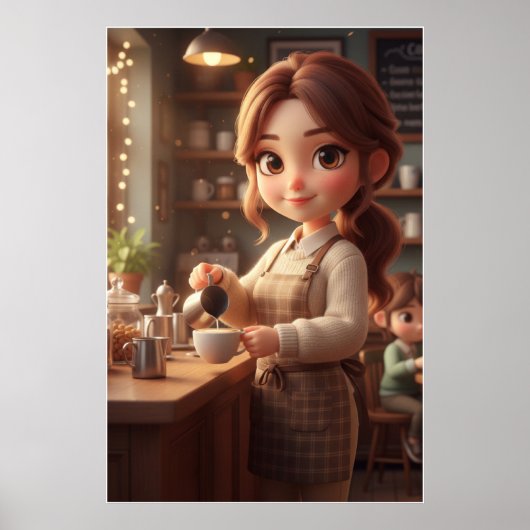 Cozy Café Girl – Warm Coffee Poster Art ポスター (正面)